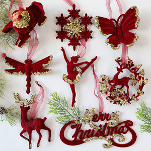 Guirlande de Noël en plastique floqué <span class=keywords><strong>bordeaux</strong></span>, nouveau produit, nœud, pendentif en forme d'élan, décorations à suspendre à l'arbre - Product Image 2
