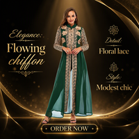 Ensemble Abaya deux pièces en mousseline ethnique pour femme, col montant, dentelle, manches longues, robe modeste, style Dubaï Turquie