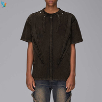 T-shirt personnalisé court décontracté patchwork à bords bruts grande taille vierge avec impression de poids lourd au soleil pour hommes