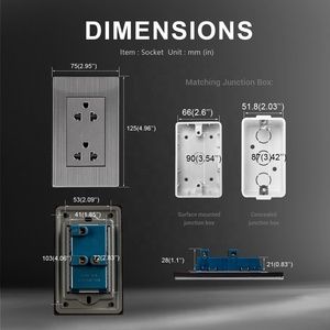 118 sang trọng chải tấm kim loại 16A chúng tôi tiêu chuẩn Thái Lan loại đôi tường Ổ cắm ổ cắm điện <span class=keywords><strong>RJ45</strong></span> tường ổ cắm 220V USA - Product Image 3