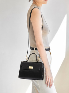 Sac à bandoulière en cuir véritable noir avec logo personnalisé, sac à main élégant pour femmes, effet crocodile gaufré, vente en gros, faible MOQ - Product Image 6