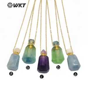 WT-N1177 Newest Natural Blue Angel Stone Perfume Bottle Necklace Amethyst Necklace Women Stylish Fluorite Necklace Charm Jewelry