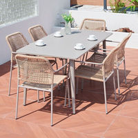 Ensemble de table et chaises de jardin au design moderne, en panneaux de dalle, avec chaises en alliage d'aluminium, résistant aux intempéries, cadre en aluminium durable, imperméable