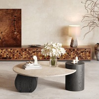 Ensemble de table basse ronde en travertin durable au design moderne avec cadre en bois Meubles de salon en pierre et finition en marbre Décoration intérieure