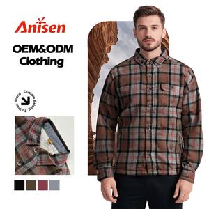 <span class=keywords><strong>Camicia</strong></span> di flanella da uomo di lusso pesante personalizzata con bottone in pile spessa e calda <span class=keywords><strong>giacca</strong></span> di flanella <span class=keywords><strong>oversize</strong></span> con Logo frontale - Product Image 1