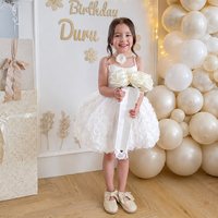 Gaun Putri Pendek Tanpa Lengan 3D Mawar Putih untuk Pesta Ulang Tahun, Wisuda, dan Acara Pengiring Pengantin