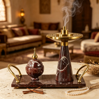 Ensemble de brûleurs d'encens en marbre naturel rouge de luxe, décoratif pour la maison musulmane, décoration parfumée pour la maison pour le Ramadan et l'Aïd, cadeau de l'Aïd