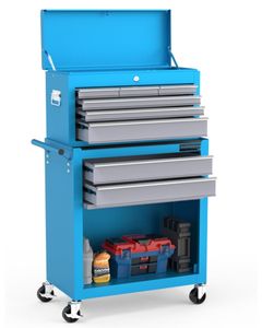 Cofre de herramientas rodante de 8 cajones Combo de caja de herramientas de banco de trabajo 3 en 1 exclusivo con carrito de utilidad de 2 neumáticos extraíble Gabinete de almacenamiento grande - Product Image 1