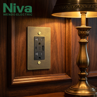 Tomacorrientes de pared de latón de lujo Niva, estándar americano, con USB tipo C, interruptor múltiple, panel de latón antiguo