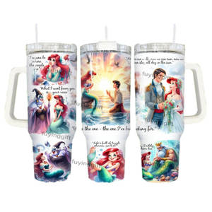 Bouteille isotherme en acier inoxydable de 40 oz avec logo personnalisé, motif Princesse de dessin animé, avec poignée et paille - Product Image 2