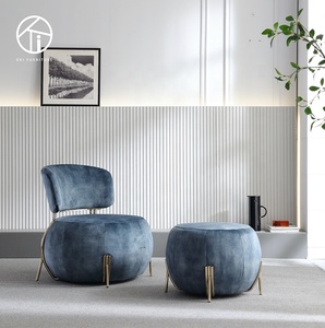 Muebles de sala de estar contemporáneos, silla otomana redonda de bola bonita, tapicería azul suave, sofá, silla de bebé Geo - Product Image 1