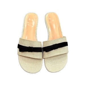 2026 Summer French Style Sexy Raffia Bowknot One-Strap <b>Slippers</b> for Women Outdoor Elegant Thin Heel & Flat Heel Vacation Sandals - Product Image 5