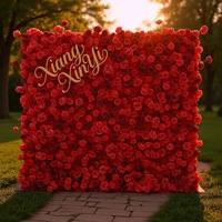 Mur floral de mariage haut de gamme personnalisé, moderne et luxueux, avec fond en tissu à motif de roses rouges, production d'échantillons de cartes murales florales 5D décoratives