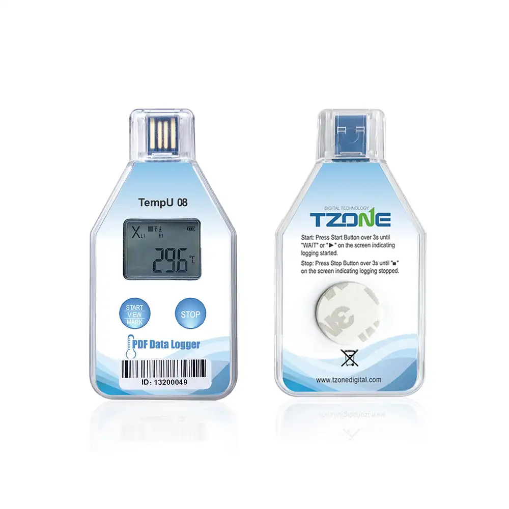 Tzone 디지털 TempU 08 단일 사용 LCD 디스플레이 USB 2.0 PDF 온도 데이터 로거