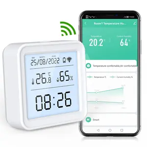 Zigbee Tuya WIFI智能温湿度传感器背光电池湿度计温度计，带液晶显示器Alexa和谷歌