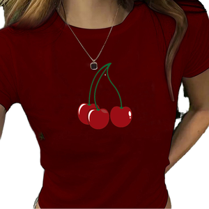 Camiseta de Manga Corta para Mujer, 100% Algodón, con Estampado Puff, Diseño Veraniego, Personalizable con Logotipo, Venta al Por Mayor OEM - Product Image 1