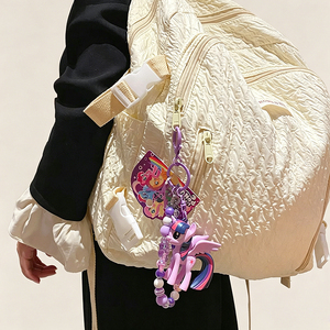 Porte-clés 3D My Little Pony avec perles et pompon, figurine cheval mignonne, breloque pour sac à dos, cadeau pour enfants, vente en gros - Product Image 5