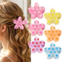 Pince à cheveux en plastique 8 cm à pois, motif Plumeria, effet miroir brillant, imprimé UV, style Frangipani, collection Resort, emballage carton