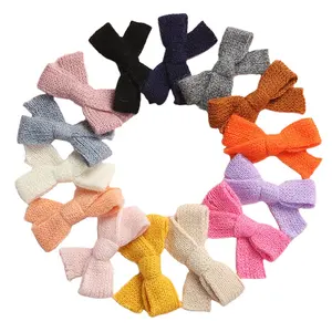 hot sale hand made bowknot woolen knitted hair clips for baby girls cute solid color hairpin princess barrette hair accessories