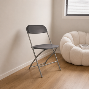Gray Plastic Folding Chair With Metal Frame Minimalist Design Outdoor Use Lightweight Durable Comfortable Modern Style - Product Image 1