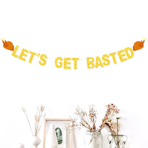 Decoración de fiesta de Acción de Gracias Bandera de cuerda pierna de pollo LET'S GET BASTED guirnalda de purpurina - Product Image 2