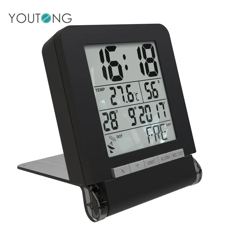Wholesales Factory High Quality Hot selling Portable RCC DCF Travel Clock Alarm Clock DST Temperature Display Snooze Function