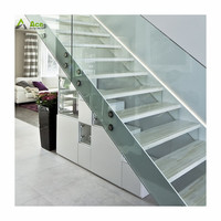 Escalier pliant Ace, prix d'usine, balustrade en verre moderne, intérieur droit en acier, conception d'escalier à Double faisceau