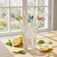 Pailles en verre transparentes de 7,9 pouces de long, en forme d'arc, en verre borosilicate de haute qualité, colorées