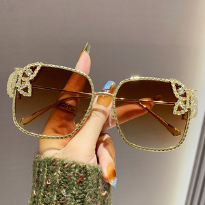 Butterfly Sunglasses Women Square <b>Large</b> <b>Frame</b> Gold Metal UV400 PC Lens Outings Cycling Driving Parties - Product Image 1