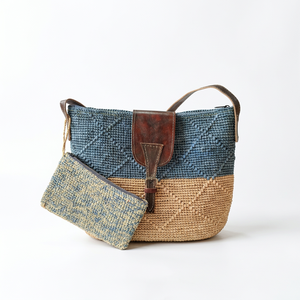 Sac à bandoulière/bandoulière en paille raphia bicolore tendance avec fermeture éclair pour les voyages et l'usage quotidien - Product Image 4