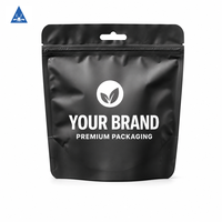 Sachet d'emballage alimentaire refermable en aluminium mat noir imprimé sur mesure avec fermeture éclair et trou de suspension, résistant à l'humidité