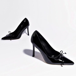 Zapatos de Tacón Alto y Fino para Mujer, Talla Grande 46, Punta Puntiaguda, Color Plateado, Sandalias de Charol, Estilo Stiletto, para Pies Anchos, con Lazo Delantero - Product Image 4