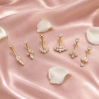 CRYSPURE 14G 316L Chirurgenstahl Bauchnabelpiercings Vergoldet CZ Blatt Kreuz Lotusblume Nabelpiercing Körperschmuck Großhandel