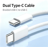 Kabel USB C ke USB C Terjalin 1m 2m 3ft 6ft PD Pengisian Cepat Transfer Data Tipe C untuk iPhone 16 15 Pro Max Samsung Android