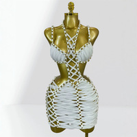 Robe mini bandage dorée à clous, sexy, ajourée, froncée, col halter, pour soirées et clubs, pour femmes