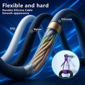 Hot Sale Led Breathing Light 4-In-1 Mobile Phone Charging Cable <b>Usb</b> Suitable Soft Silicone 240W Fast Charging Cable - Product Image 3