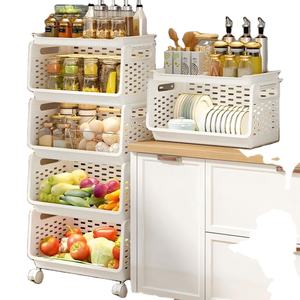 <b>Large</b> Capacity Rectangle Plastic Movable Small Cart Multi-Layer Kitchen Storage Rack for Fruits Vegetables Household for Food - Product Image 1
