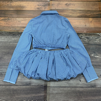 Nouvelle arrivée personnalisée de haute qualité rayure à base d'eau impression culture bouton chemise taille élastique ourlet costume ensembles de robes pour les femmes