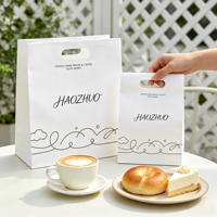 Sacs en papier kraft personnalisés avec logo imprimé, poignée découpée, pour emballage de gâteaux et café à emporter