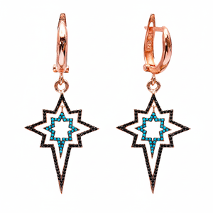 North Star <b>Black</b> CZ Design Turquoise Turkish 925 Silver Sterling Jewelry Handmade Fine Trendy Wholesale <b>Dangle</b> <b>Earrings</b> - Product Image 2