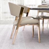 Chaise de salle à manger moderne italienne en cuir avec dossier, pieds en acier inoxydable couleur champagne, écologique, pour la maison, l'hôtel et les salles de négociation