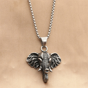yunnique <b>Elephant</b> Pendant Necklace Stainless Steel Men's Animal Shape Fashion Jewelry Geometric Design Trendy Punk Style - Product Image 1