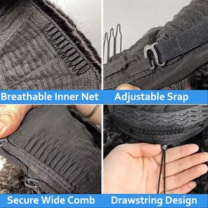 <span class=keywords><strong>Afro</strong></span> Kinky Curly 3-en-1 <span class=keywords><strong>Demi</strong></span>-<span class=keywords><strong>perruque</strong></span> sans colle <span class=keywords><strong>Perruque</strong></span> en cheveux humains bruts avec cordon de serrage sans couture Go Go Style - Product Image 5