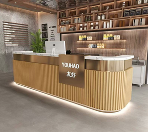 Comptoir d'accueil en bois haut de gamme, projet personnalisé pour bureaux de vente immobilière, centres commerciaux, aéroports, mobilier de service - Product Image 6