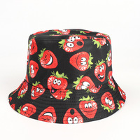Cartoon Print Zomer Emmer Hoeden Nieuwe Cashew Bloem Aardbei Dubbele Side Bassin Hoed Fruit Print Zonnekap Emmer Hoed Omkeerbaar