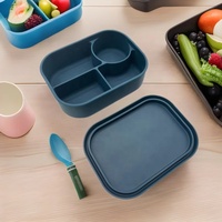 Biologisch afbreekbare siliconen vierkante lunchbox met compartimenten, afsluitbaar, magnetronbestendig, milieuvriendelijke fruitcontainer