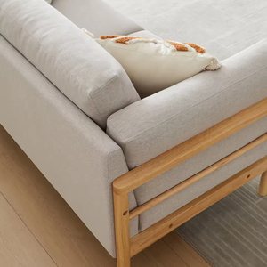 Canapé 3 places en bois massif style nordique minimaliste, rangée droite, tissu lavable, style bois naturel pour petit salon - Product Image 4