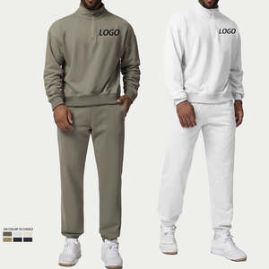卸売 新デザイン ツーピース セットアップ 1/4ジップ 長袖トップス ジョギングパンツ カジュアル スウェットスーツ メンズ - Product Image 1
