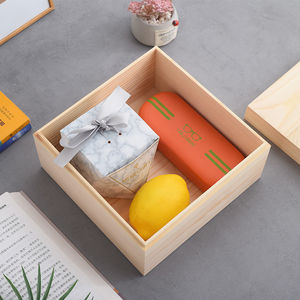 Unfinished Wood Box Wood Crates Cutout Handles DIY Decorative Nesting Wood Box Treasure Box