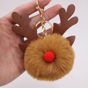 Porte-clés en fausse fourrure de renard doux et moelleux Porte-clés en peluche avec <span class=keywords><strong>pompon</strong></span> de cerf de Noël Porte-clés à breloques pour sac à main Décoration de Noël - Product Image 2